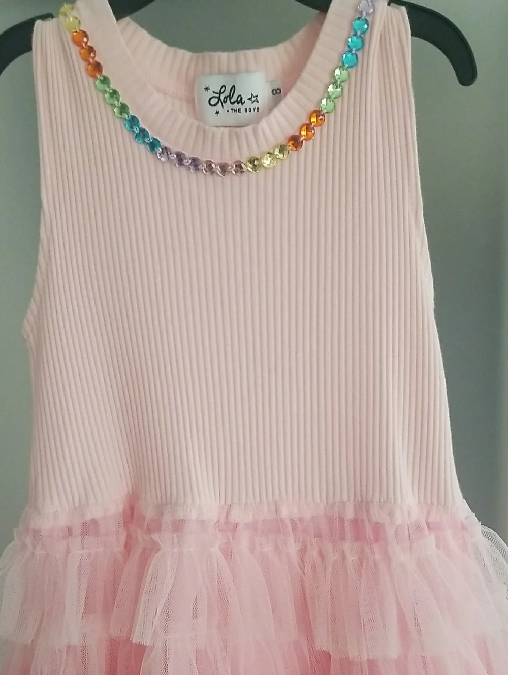 Lola + The Boys Light Pink Dress Tulle Skirt with Rainbow Jewel Trim